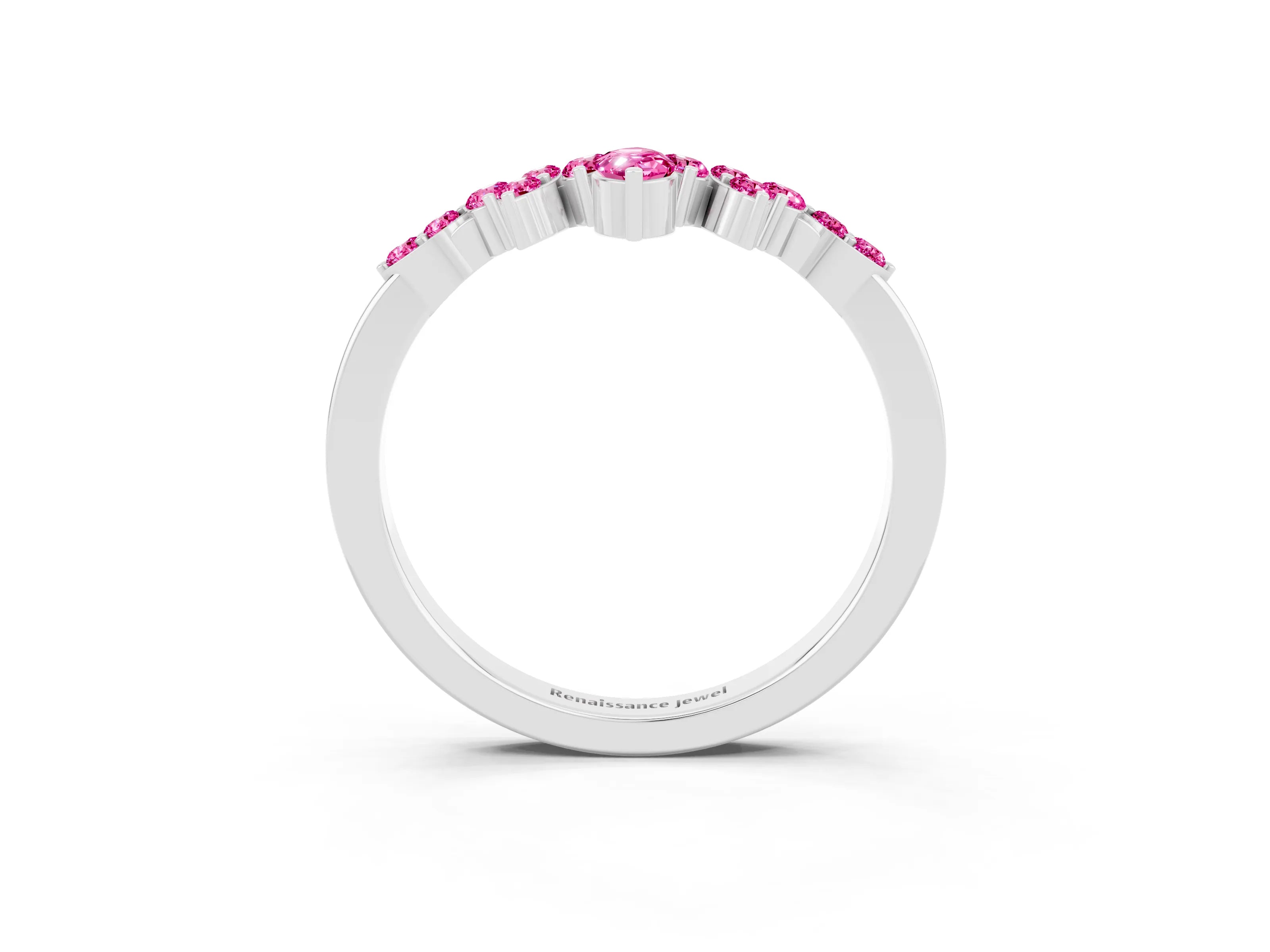 White gold Marquise and Round Pink Sapphire Chevron Band with Prong Setting_21