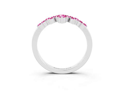 White gold Marquise and Round Pink Sapphire Chevron Band with Prong Setting_21