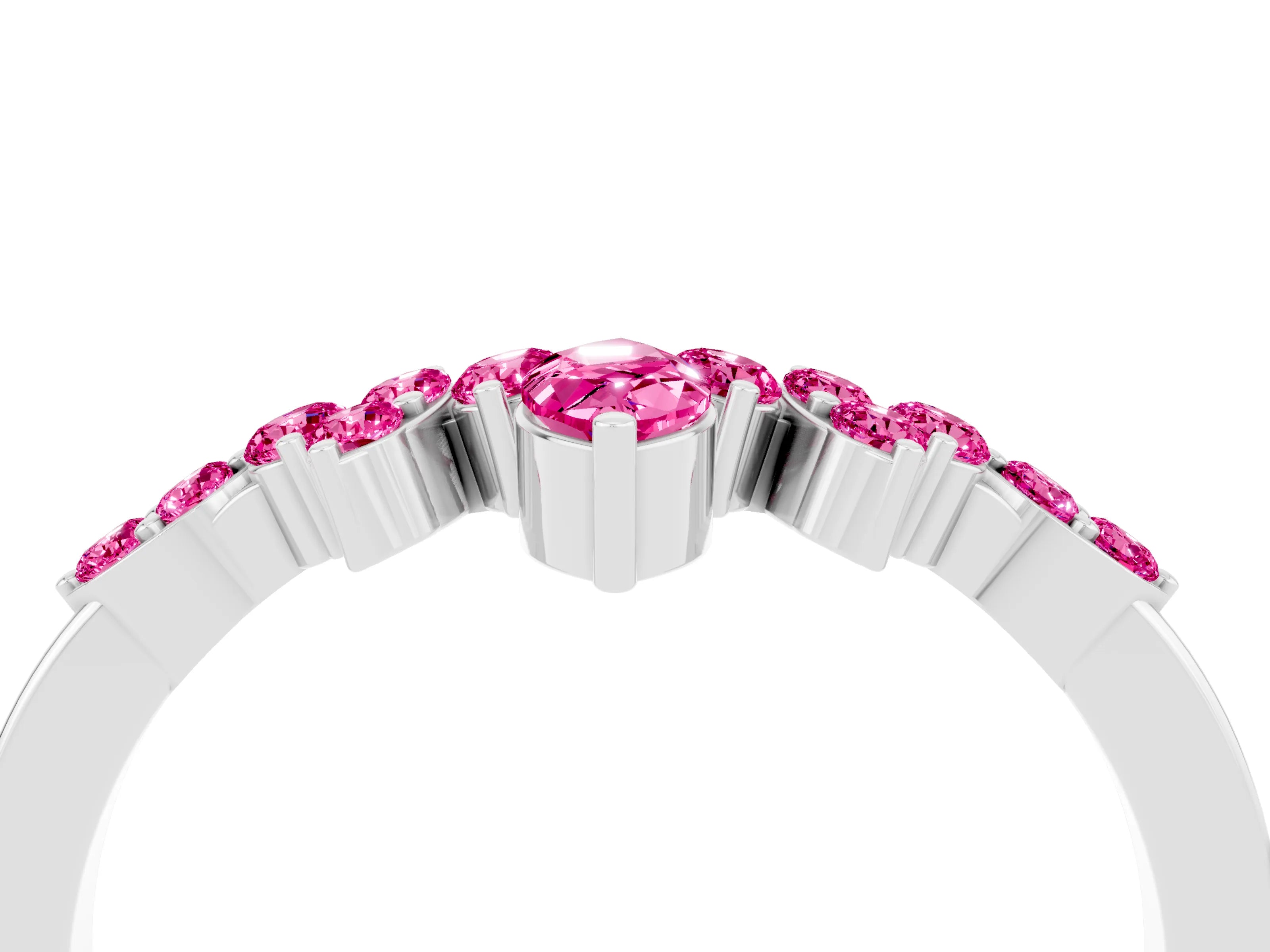 White gold Marquise and Round Pink Sapphire Chevron Band with Prong Setting_22
