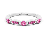 White gold Marquise and Round Pink Sapphire Milgrain Band with Bezel Setting_18