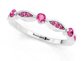 White gold Marquise and Round Pink Sapphire Milgrain Band with Bezel Setting_7