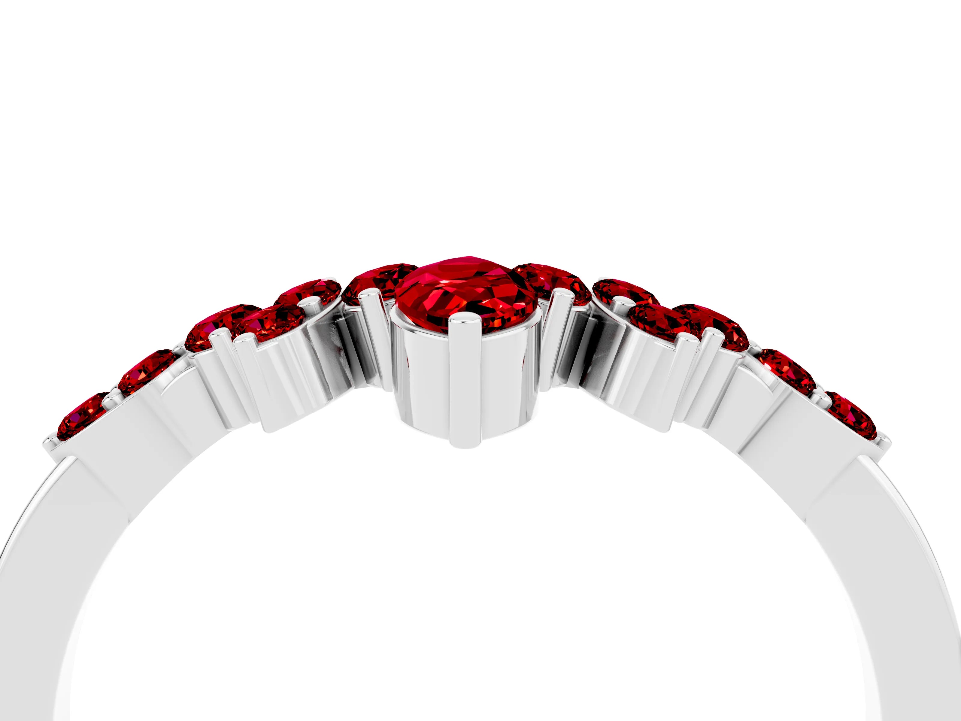 White gold Marquise and Round Ruby Chevron Band with Prong Setting_10