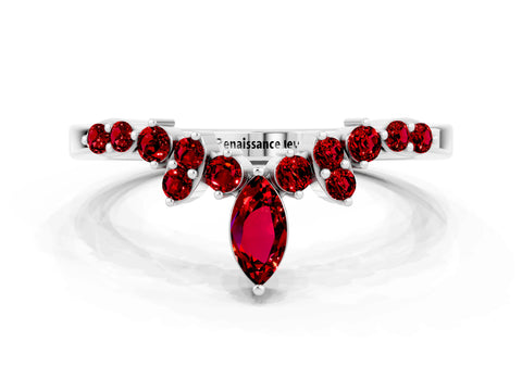 White gold Marquise and Round Ruby Chevron Band with Prong Setting_6