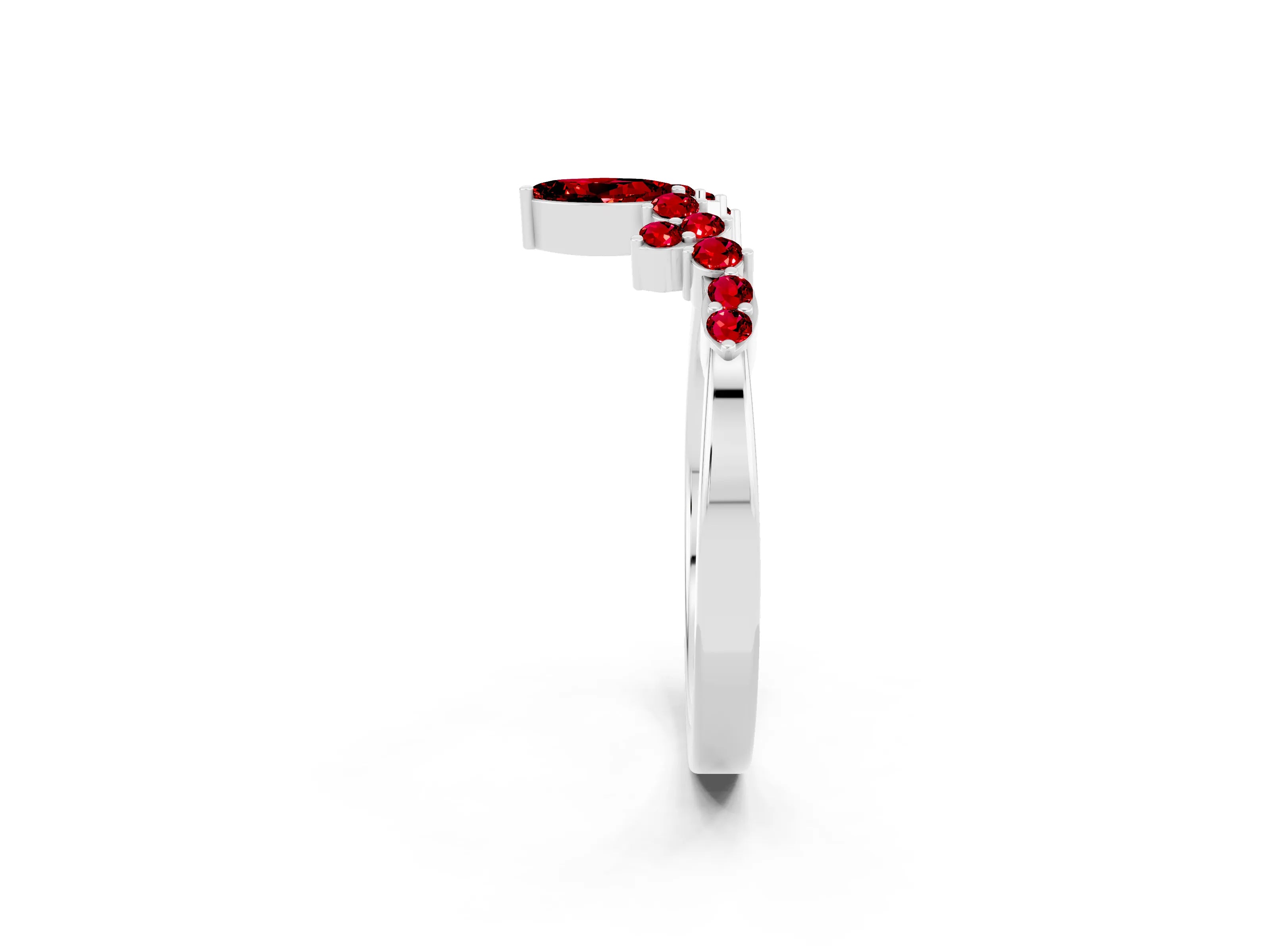 White gold Marquise and Round Ruby Chevron Band with Prong Setting_8