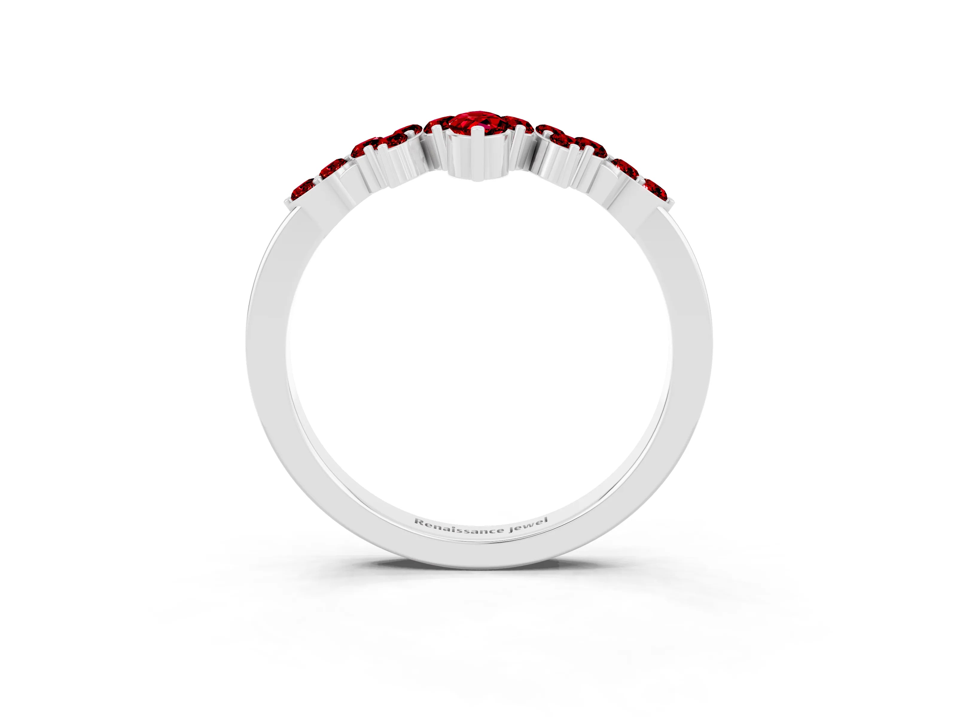 White gold Marquise and Round Ruby Chevron Band with Prong Setting_9