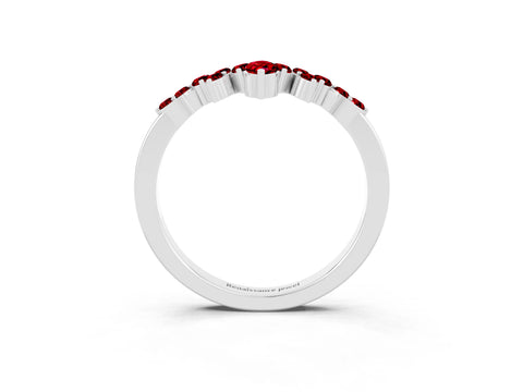 White gold Marquise and Round Ruby Chevron Band with Prong Setting_9
