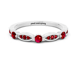 White gold Marquise and Round Ruby Milgrain Band with Bezel Setting_6