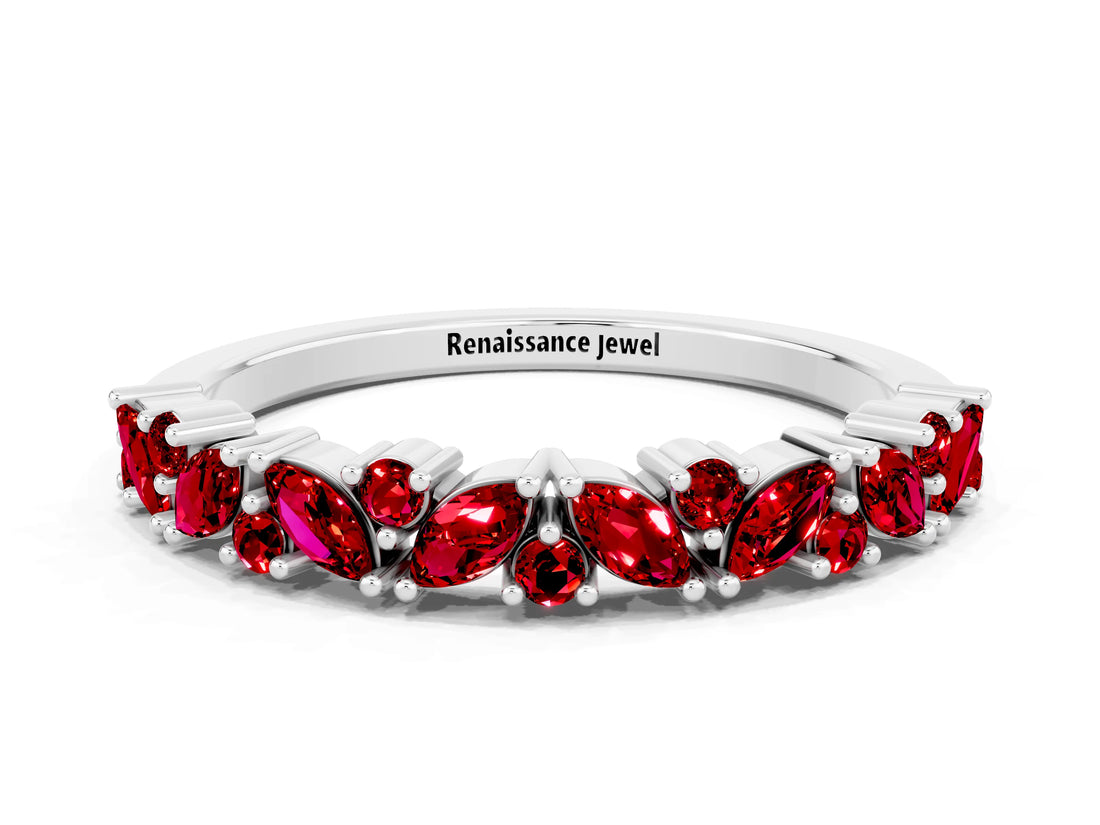 White gold Marquise and Round Ruby Vine Eternity Band with Prong Setting_6