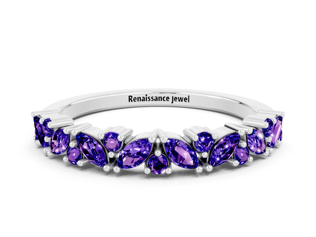 White gold Marquise and Round Tanzanite Vine Eternity Band with Prong Setting_6