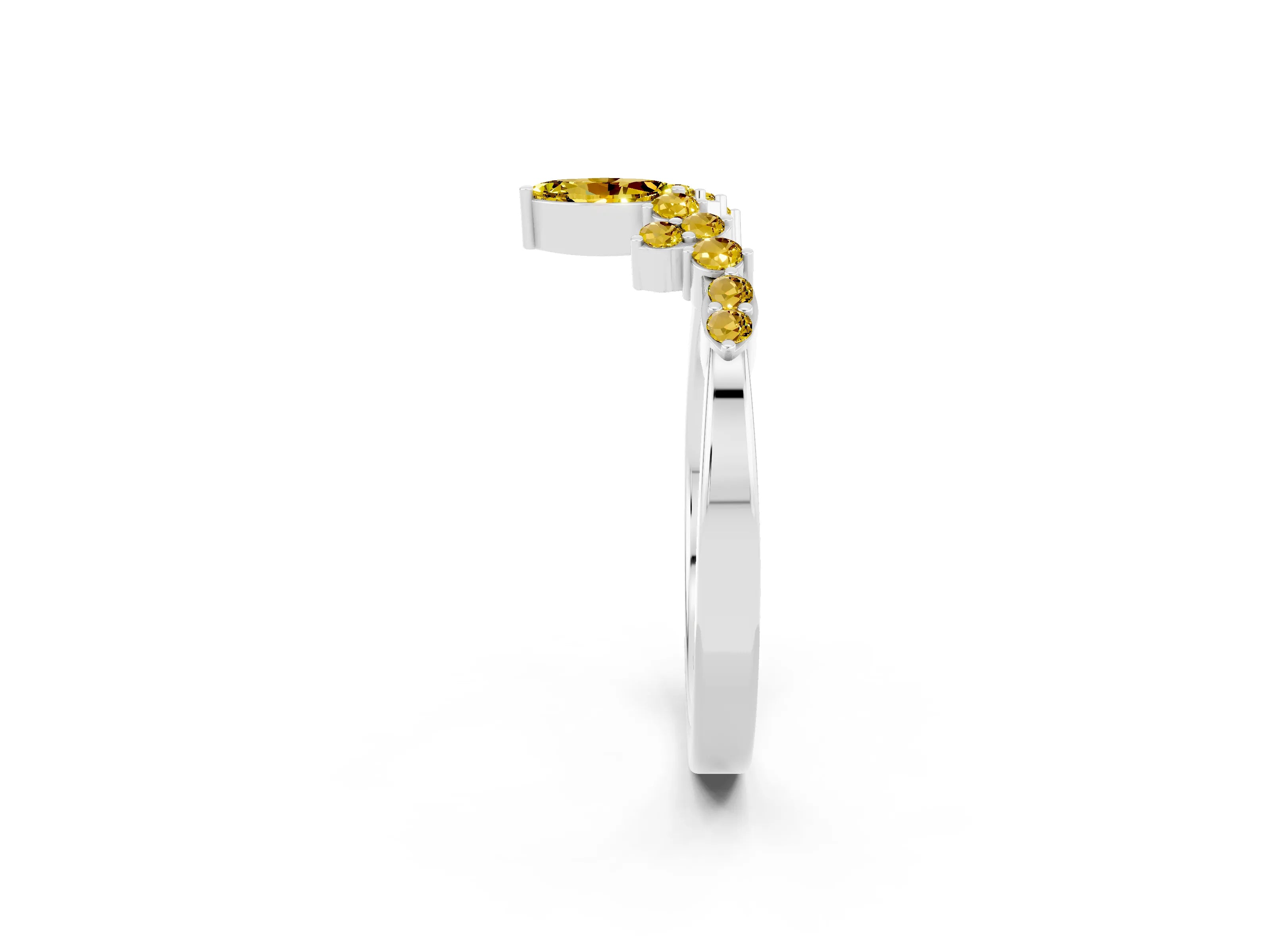 White gold Marquise and Round Yellow Sapphire Chevron Band with Prong Setting_20