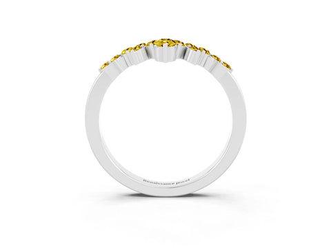 White gold Marquise and Round Yellow Sapphire Chevron Band with Prong Setting_21