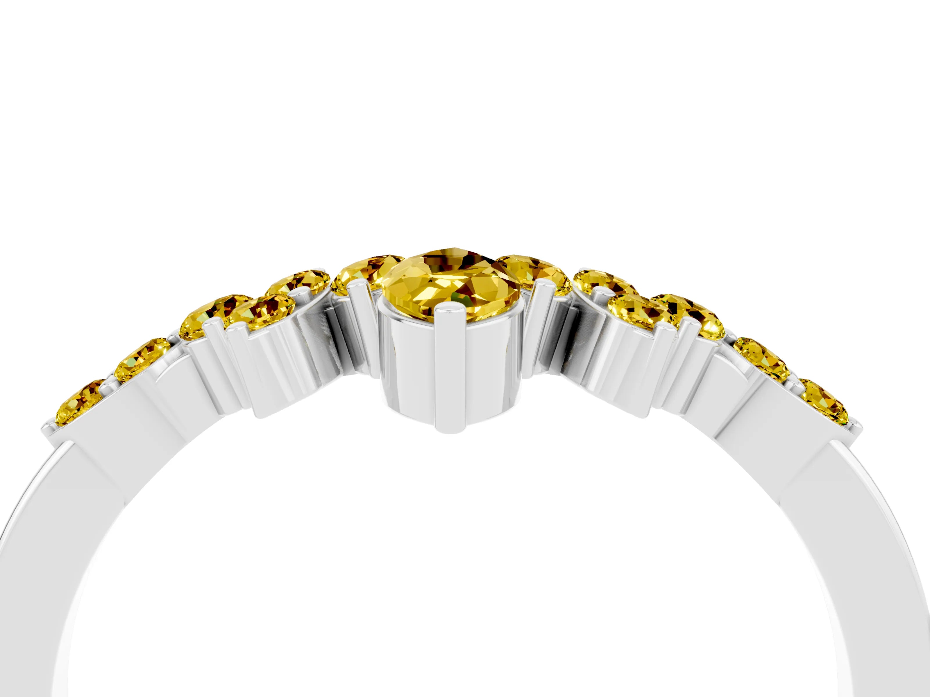 White gold Marquise and Round Yellow Sapphire Chevron Band with Prong Setting_22