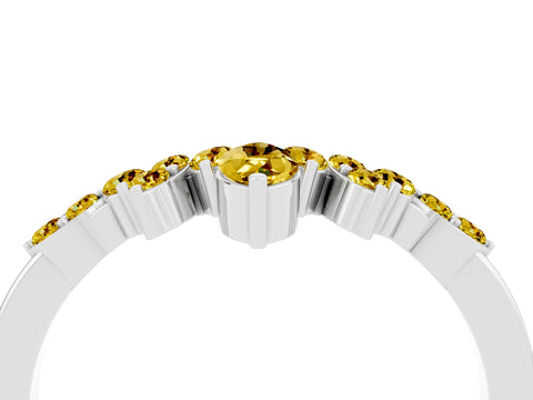 White gold Marquise and Round Yellow Sapphire Chevron Band with Prong Setting_22