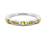 White gold Marquise and Round Yellow Sapphire Milgrain Band with Bezel Setting_6