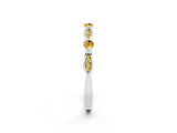 White gold Marquise and Round Yellow Sapphire Milgrain Band with Bezel Setting_8