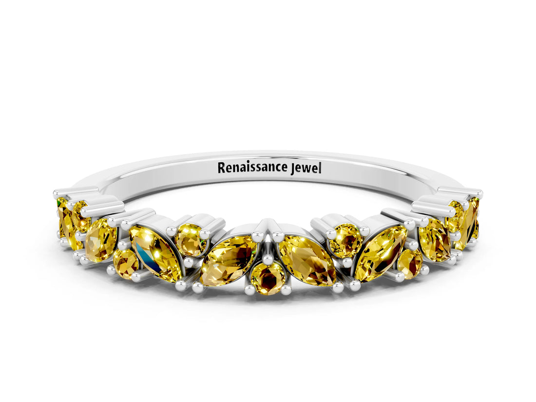 White gold Marquise and Round Yellow Sapphire Vine Eternity Band with Prong Setting_18