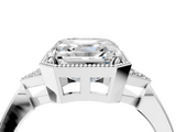 White gold Milgrain Asscher Cut Diamond Ring with Tapered Pave Band and Four Prong Setting_10