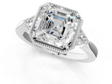 White gold Milgrain Asscher Cut Diamond Ring with Tapered Pave Band and Four Prong Setting_7