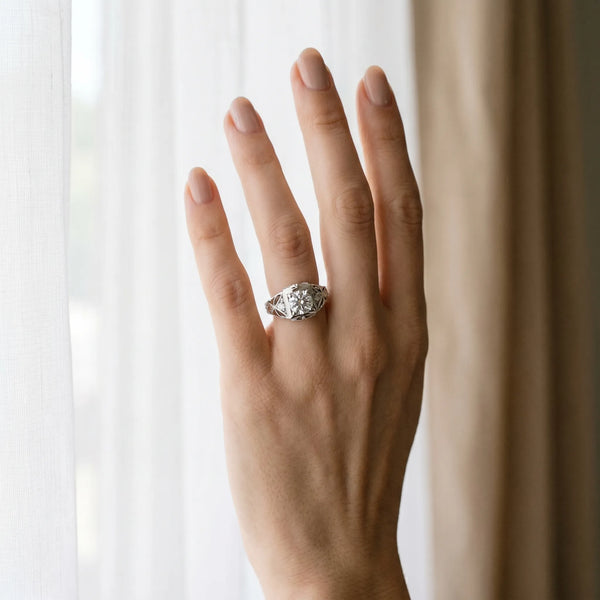 White gold Milgrain Bezel Round-Cut Filigree Engagement Ring