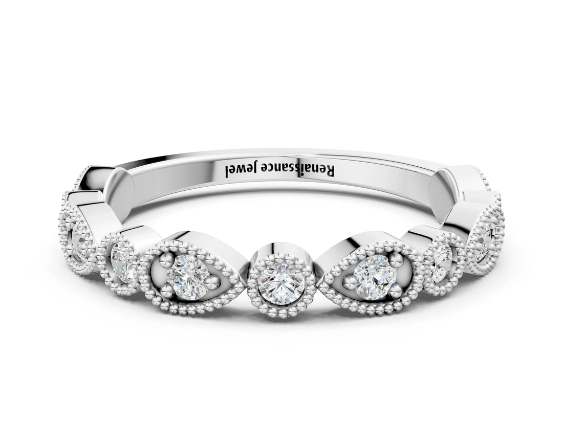 White gold Milgrain Bezel Set Pear and Round Diamond Eternity Band_21