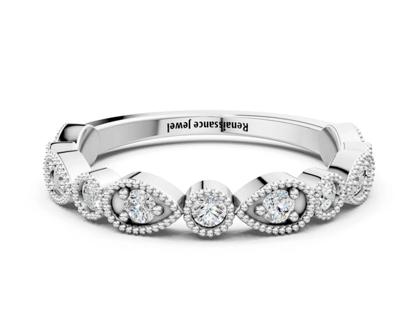 White gold Milgrain Bezel Set Pear and Round Diamond Eternity Band