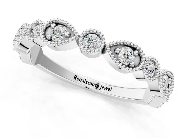 Platinum Milgrain Bezel Set Pear and Round Diamond Eternity Band