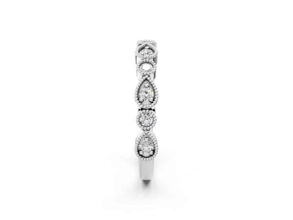 Silver Milgrain Bezel Set Pear and Round Diamond Eternity Band
