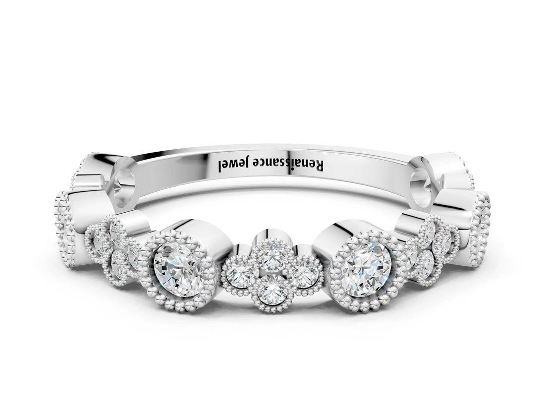 White gold Milgrain Bezel Set Round Diamond Cluster Eternity Band_21