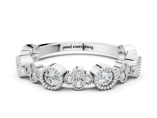 White gold Milgrain Bezel Set Round Diamond Cluster Eternity Band