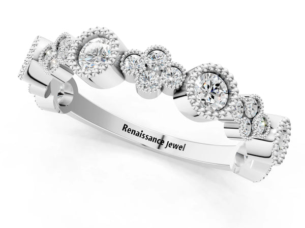 White gold Milgrain Bezel Set Round Diamond Cluster Eternity Band