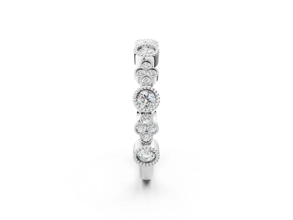 White gold Milgrain Bezel Set Round Diamond Cluster Eternity Band