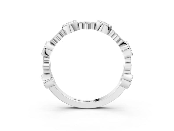 White gold Milgrain Bezel Set Round Diamond Cluster Eternity Band