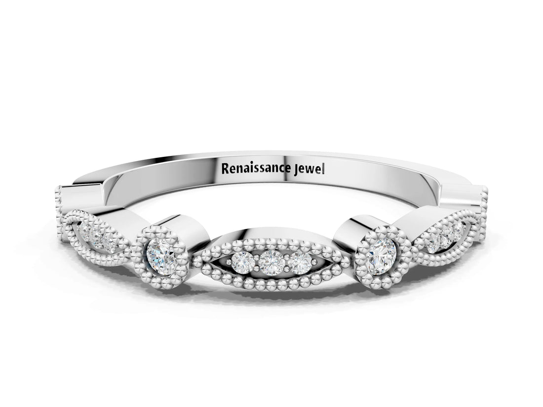 White gold Milgrain Bezel and Marquise Diamond Band_24