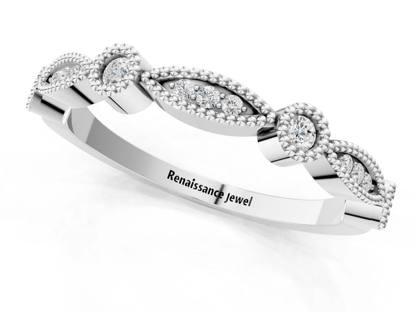 White gold Milgrain Bezel and Marquise Diamond Band