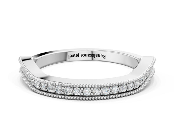 Platinum Milgrain Channel-Set Round Diamond Contour Band