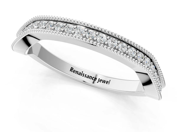 Platinum Milgrain Channel-Set Round Diamond Contour Band