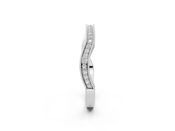 Platinum Milgrain Channel-Set Round Diamond Contour Band