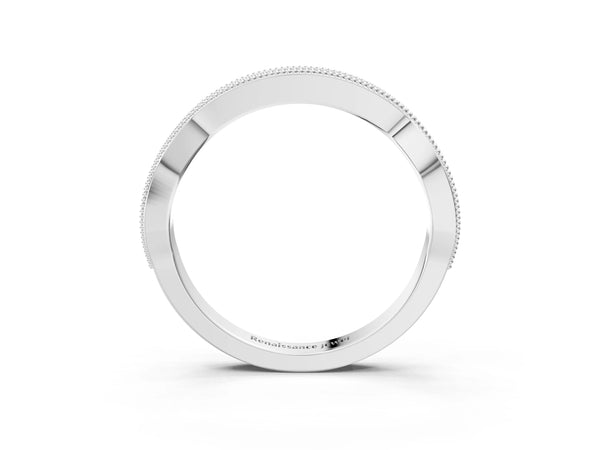 Platinum Milgrain Channel-Set Round Diamond Contour Band