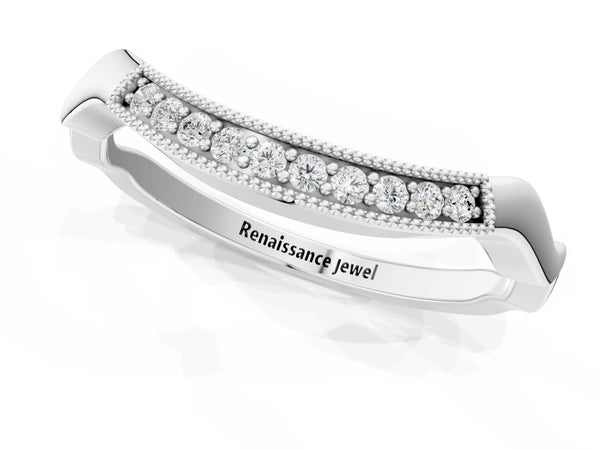 White gold Milgrain Curved Diamond Pavé Band with Round Stones