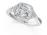 White gold Milgrain Cushion Cut Diamond Ring with Tapered Pave Band and Four Prong Setting_4