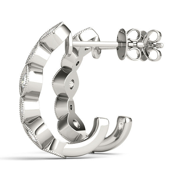 Silver Milgrain Cushion and Marquise Diamond Hoop Earrings