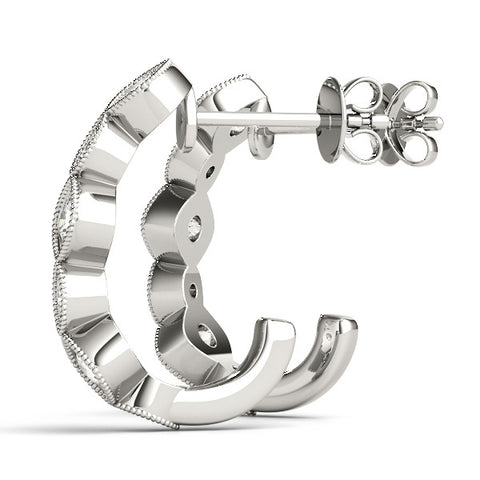 White gold Milgrain Cushion and Marquise Diamond Hoop Earrings 1