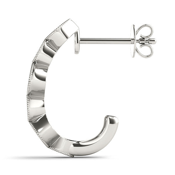 White gold Milgrain Cushion and Marquise Diamond Hoop Earrings 3