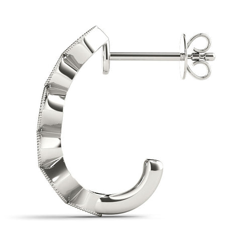 White gold Milgrain Cushion and Marquise Diamond Hoop Earrings 3