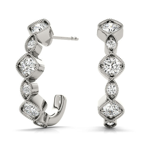 White gold Milgrain Cushion and Marquise Diamond Hoop Earrings
