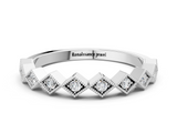 White gold Milgrain Diamond Geometric Stackable Band with Round Cut Stones and Bezel Setting_12