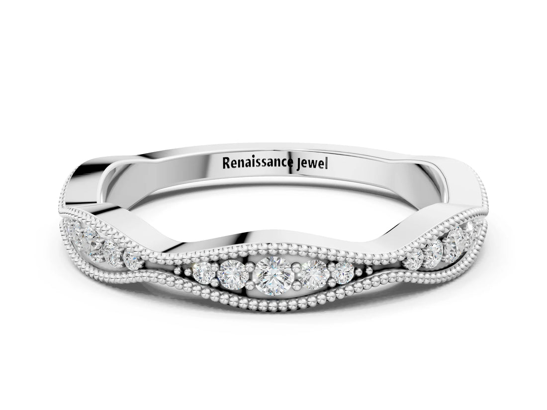 White gold Milgrain Diamond Marquise Curved Band with Pavé Setting_21
