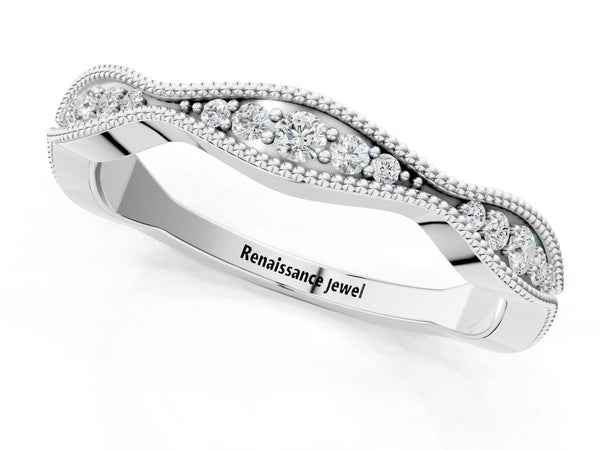 Platinum Milgrain Diamond Marquise Curved Band with Pavé Setting