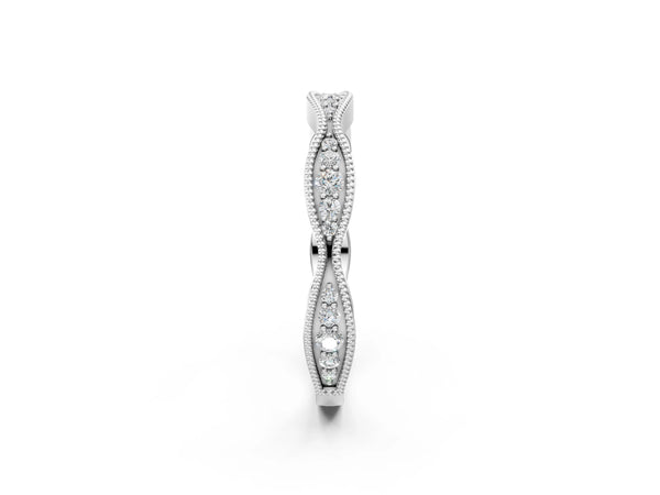 White gold Milgrain Diamond Marquise Curved Band with Pavé Setting