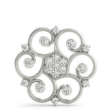 14K White Gold Milgrain Diamond Round Swirl Pendant with Prong Setting